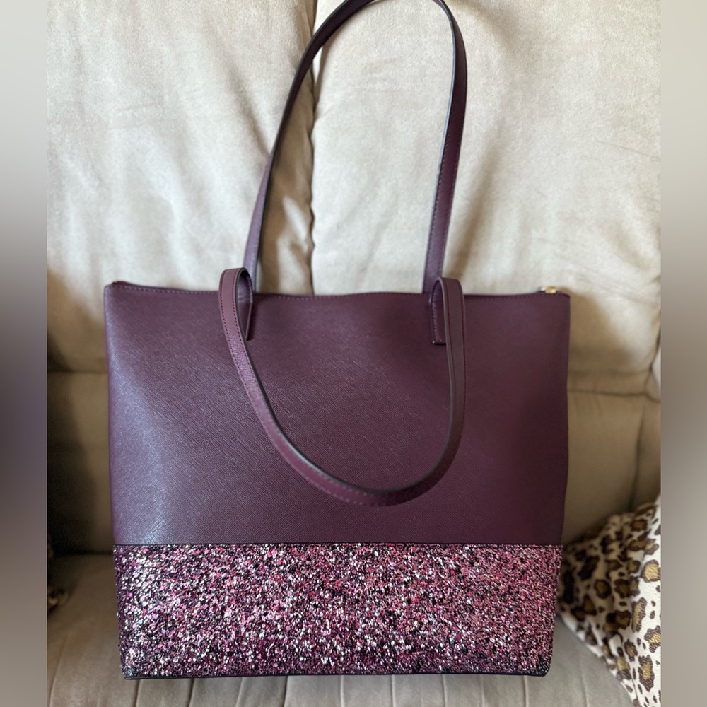 Kate Spade Burgundy and Pink Glitter Tote - Picture 3 of 7
